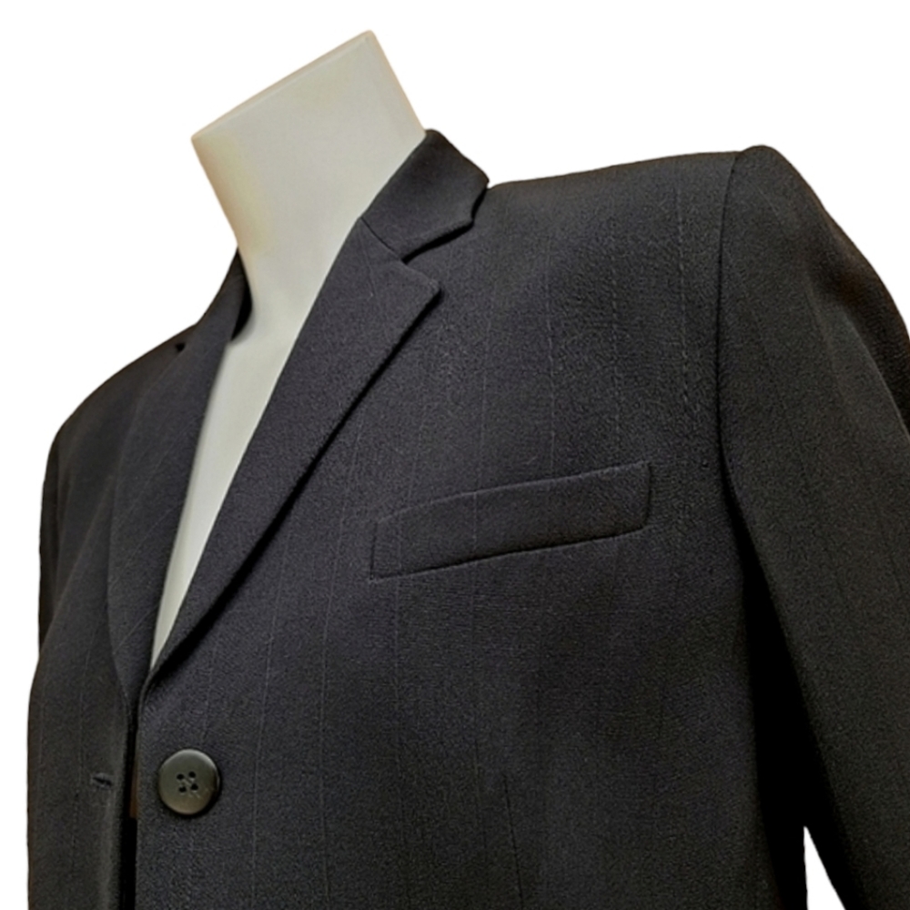 ARMANI COLLEZIONI Black Pinstriped Wool Blazer 8 Vintage Luxury Suit Jacket - Picture 4 of 15